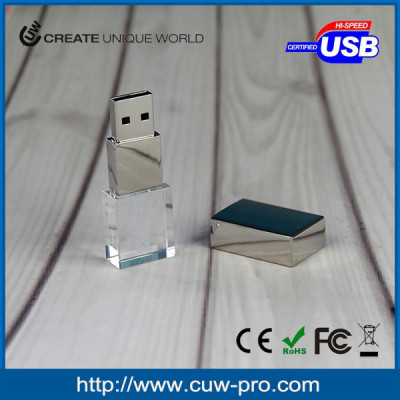 Crystal USB Drive with LED light and 3D laser engraving logo inside for luxury gift factory price