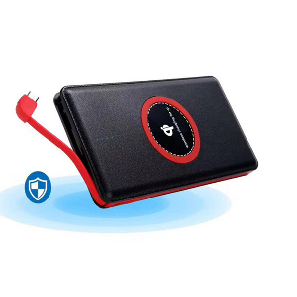 Qi wireless power bank with cable built-in