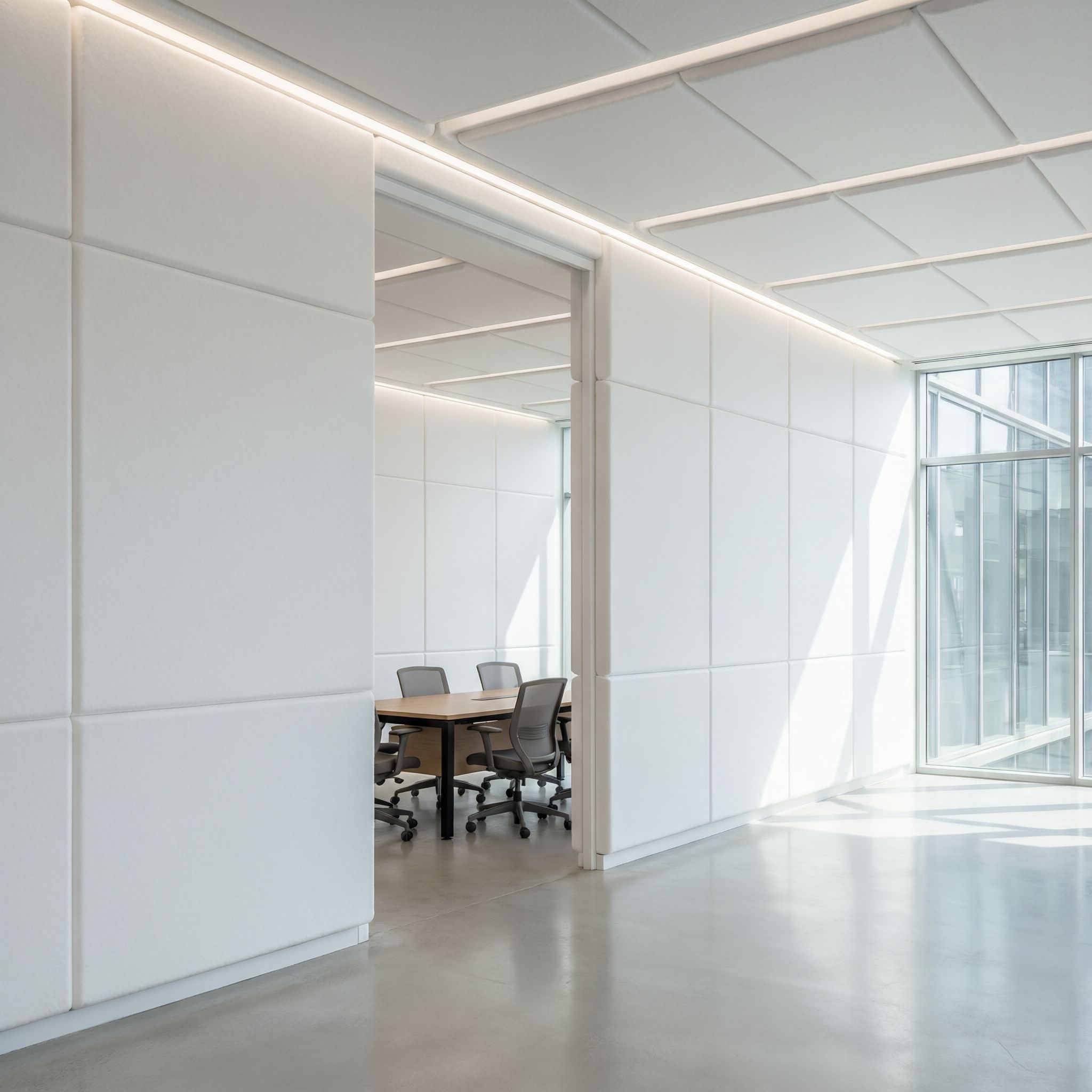 Modern office interior with PVC foam board wall paneling