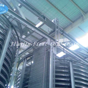China Double Spiral Quick Freezing 3000kg/h  with Plastic Material belt for bakery