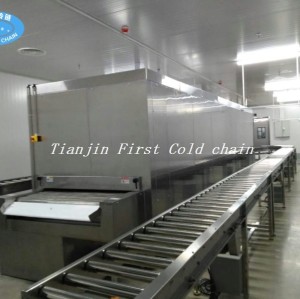 China Primera compañía de cadena de frío Atuomación completa 100 kg / h Túnel Congelador Tarta de huevo congelado