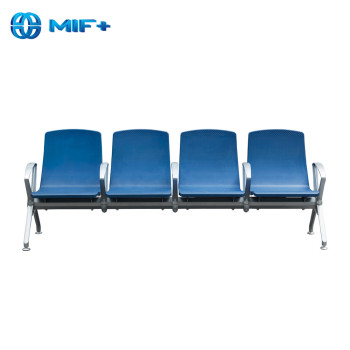Modern 4 seaters blue pu seat back steel waiting chair