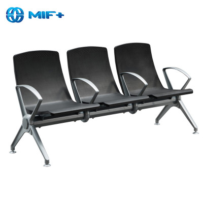 3-seater 1.8mm painted steel balck steel chair for public area