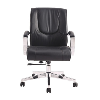 Modern PU Leather Midback Adjustable Executive Office Chair Swivel Stool Chair on Wheels, Black