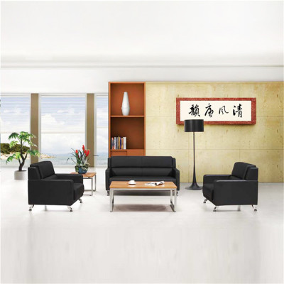 Black  PU Leather Office Sectional Sofa with Silver Tone Metal Legs