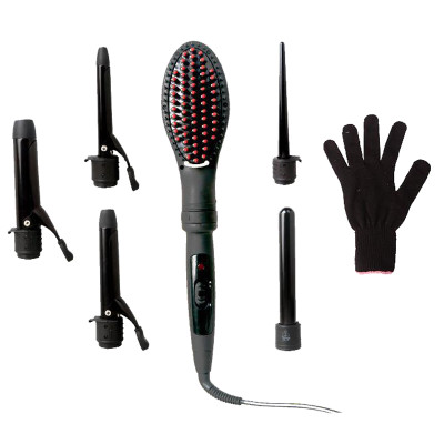 Professional hair styling irons--- 6 in 1 hair curler with 1 brush head and 5 curler barrels curling iron