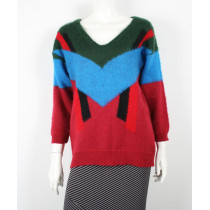 Ladies V Neck Off Shoulder Color Combination Sweater