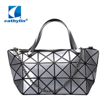 Women's Fashion Geometric Diamond Lattice Tote Glossy ABS Shoulder Bag Top-handle Handbags