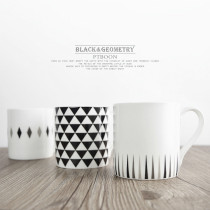 Black geometric bone china mug