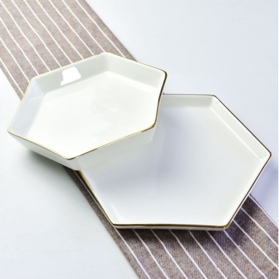 Hexagonal ceramic rice plate