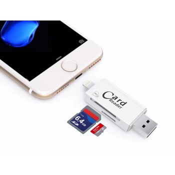 SD/TF Micro Card Reader , USB Adapter With Lightning Connector , External Storage Memory Expansion for iPhone/iPad/Android phones/Mac/PC , 3 in 1(white)