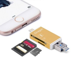 USB SDHC SDXC Micro SD Card Reader with Micro-USB OTG Support Photo Scrolling Through and Thumbnail Pictures For IOS iPhone iPad & MAC PC Max Support 128GB Micro SD Card (Gold)