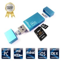USB SDHC SDXC Micro SD Card Reader with Micro-USB OTG Support Photo Scrolling Through and Thumbnail Pictures For IOS iPhone iPad & MAC PC Max Support 128GB Micro SD Card (Blue)