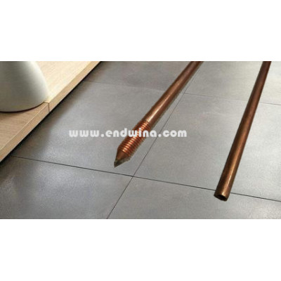 Copper clad one pointed and one threaded ground rod of earthing material