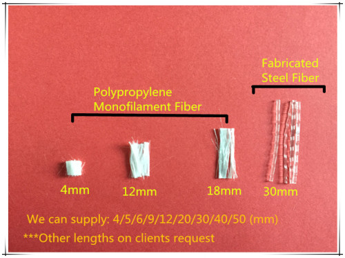 Monofilamento 100% de fibra de polipropileno para hormigón