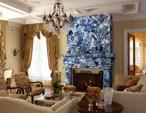 living-blue agate fireplace wall