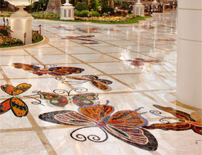 Custom marble flooring butterfly waterjet patterns 