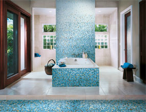 Modern Washing Room Decor Blue Glass Mosaic