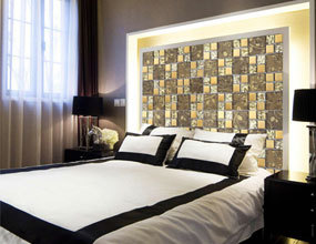 Плитка для спальни с накладными стенами Дизайнерские фотографии Стоунчатый фарфор и стеклянная плитка Backsplash