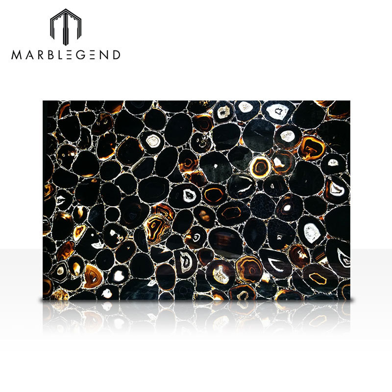 Backlit Natural Black Agate Slabs Tiles For Wall and Countertop Decor