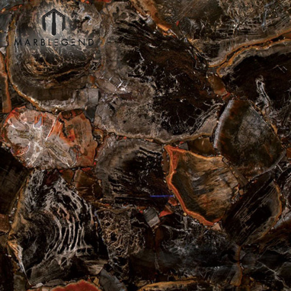 Backlit Semi Precious Jasper Stones Black Petrified Wood Gemstone Slabs Tiles