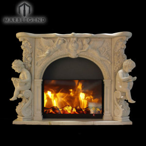 Custom Design Angel Marble Fireplace Mantel Surrounding With Cherub Statue