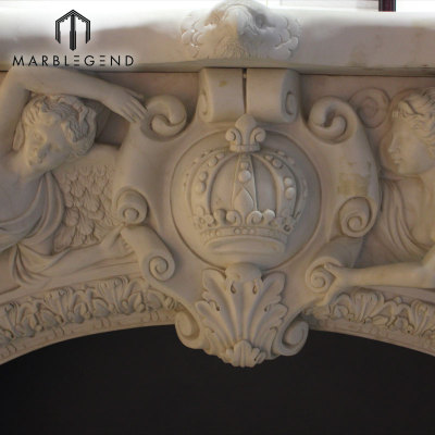 Custom Design Angel Marble Fireplace Mantel Surrounding With Cherub Statue