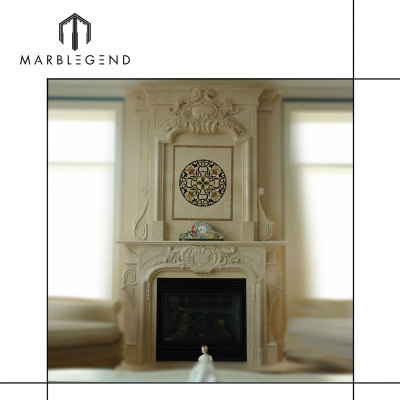 PFM Hand Made Indoor Two-Tier Freestanding Natural Marble Fireplace Mantel