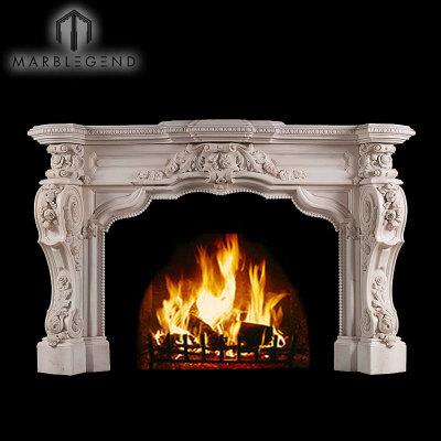 Custom Design Hand Carved Flower Marble Fireplace Surround