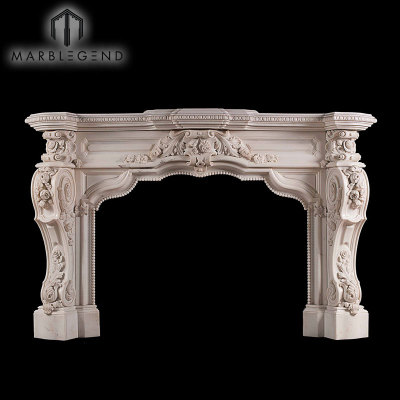 Custom Design Hand Carved Flower Marble Fireplace Surround