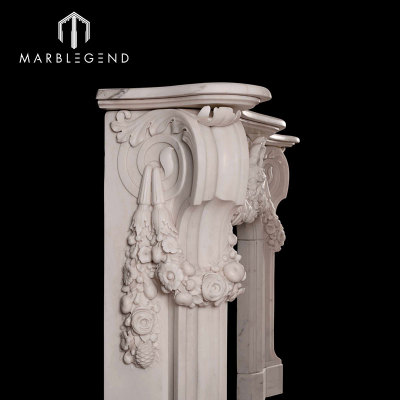 Hand Carved Sculpture Natural Marble Stone Fireplace Mantel Surround