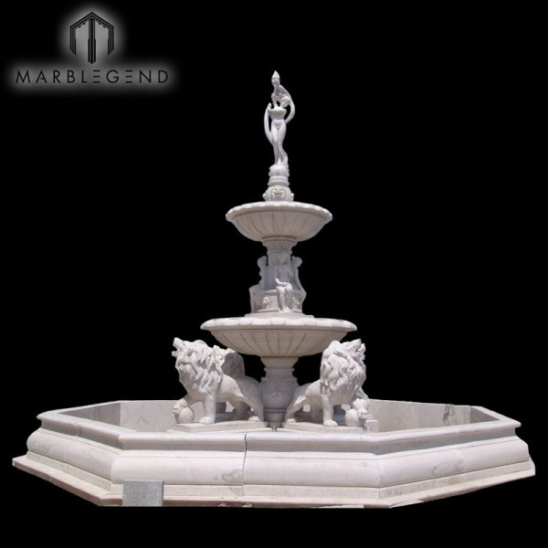 Custom Size Antique 3 Tier Lion Statue Water Marble Fountain