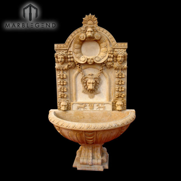Hand Carved French Style Indoor Lion Head Marble Wall Fountain