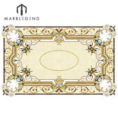 Custom Design Rectangle Medallion Waterjet Marble Inlay Flooring Design