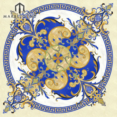 Custom Majlis Design Round Waterjet Blue Marble Medallion Tile Lowes