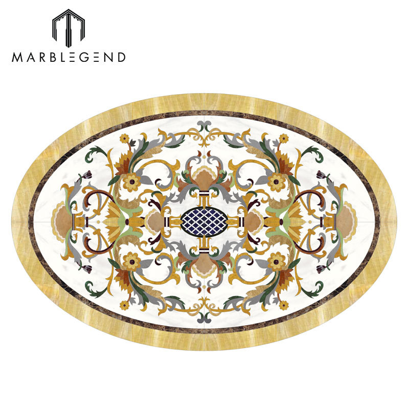 Foyer Floor Luxury Pattern Waterjet Oval Medallion Marble Inlay
