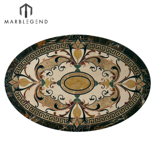PFM Caspia Oval Marble Waterjet Floor Medallion Tile Design