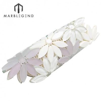 Bathroom And Kitchen Wall Decoration Waterjet Flower Glass Mosaic Tile