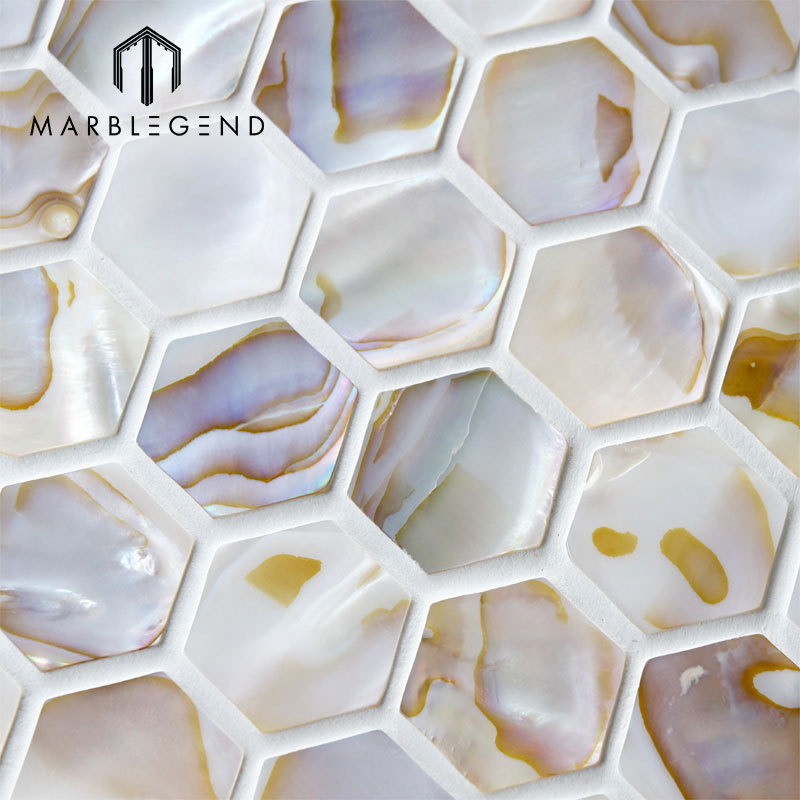 Natural Hexagon Fresh Water Seashell Mosaic Bathroom Wall Sticker Shell Mosaic