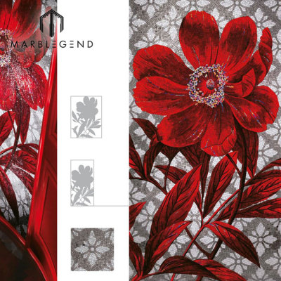 Современный новый дизайн Великолепная красная цветочная стеклянная мозаика Настенная плитка Art Mosaic Mural