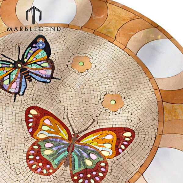 Patrón de mariposa Mármol Mosaico Medallón Azulejo Arte Mosaico Piso Azulejo