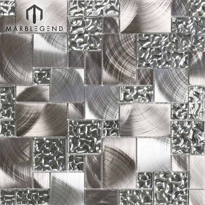 Hot Crystal Venitian Glass And Silver Stainless Steel Metal Mosaic Tile
