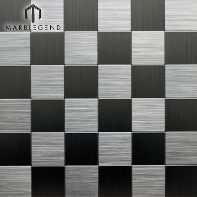 Azulejo de cocina de pared cuadrada Placa para salpicaduras Plata Aluminio cepillado Azulejos de mosaico de metal