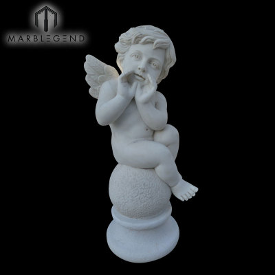Awesome Hand Carved Sculpture Vivid Angel White Marble Statue