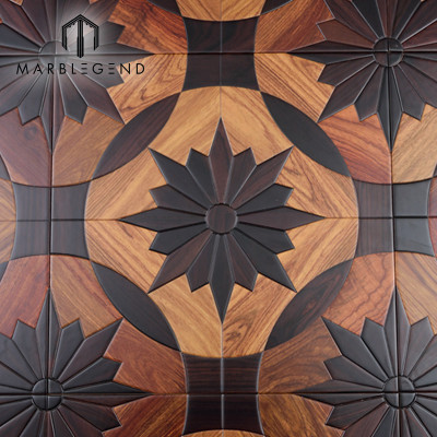 Azulejos de suelo de parquet de madera de mosaico Kosso de incrustaciones de madera de estilo europeo Santos