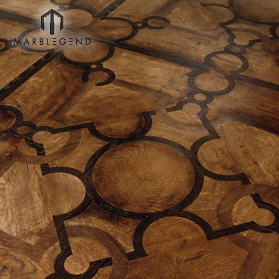 Luxury Design Stainless Steel Oak Wood Inlay Solid Wood Parquet