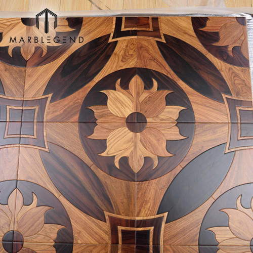 Elegant Flower Design Italian Wood Inlay Solid Wood Parquet Flooring Tiles