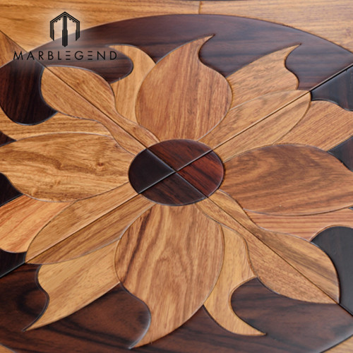 Elegant Flower Design Italian Wood Inlay Solid Wood Parquet Flooring Tiles