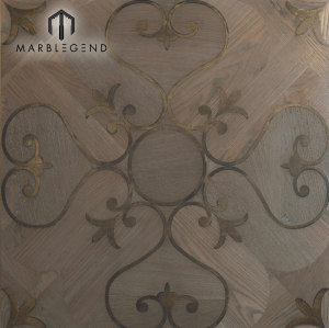 Azulejos de suelo de parquet con incrustaciones de metal en madera de estilo occidental elegante