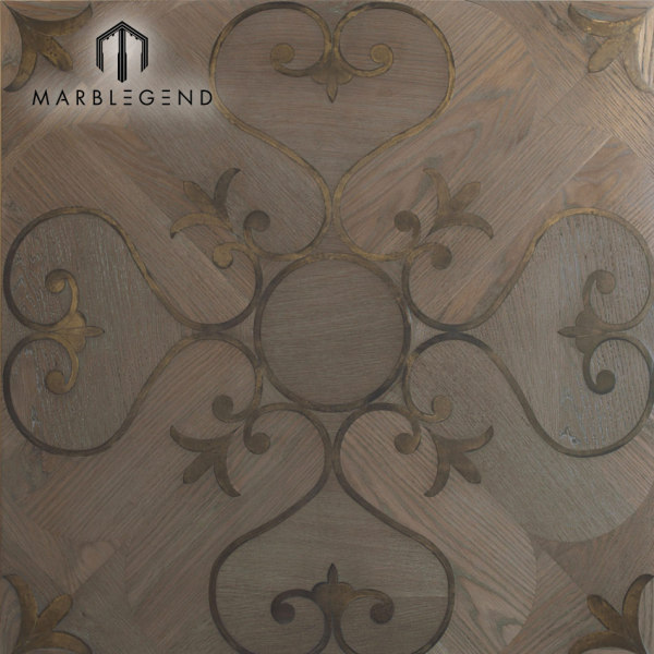 Elegant Western Style Metal Inlay Wood Inlay Parquet Flooring Tiles